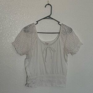 Caution to the Wind White Eyelet Puff Sleeve Top